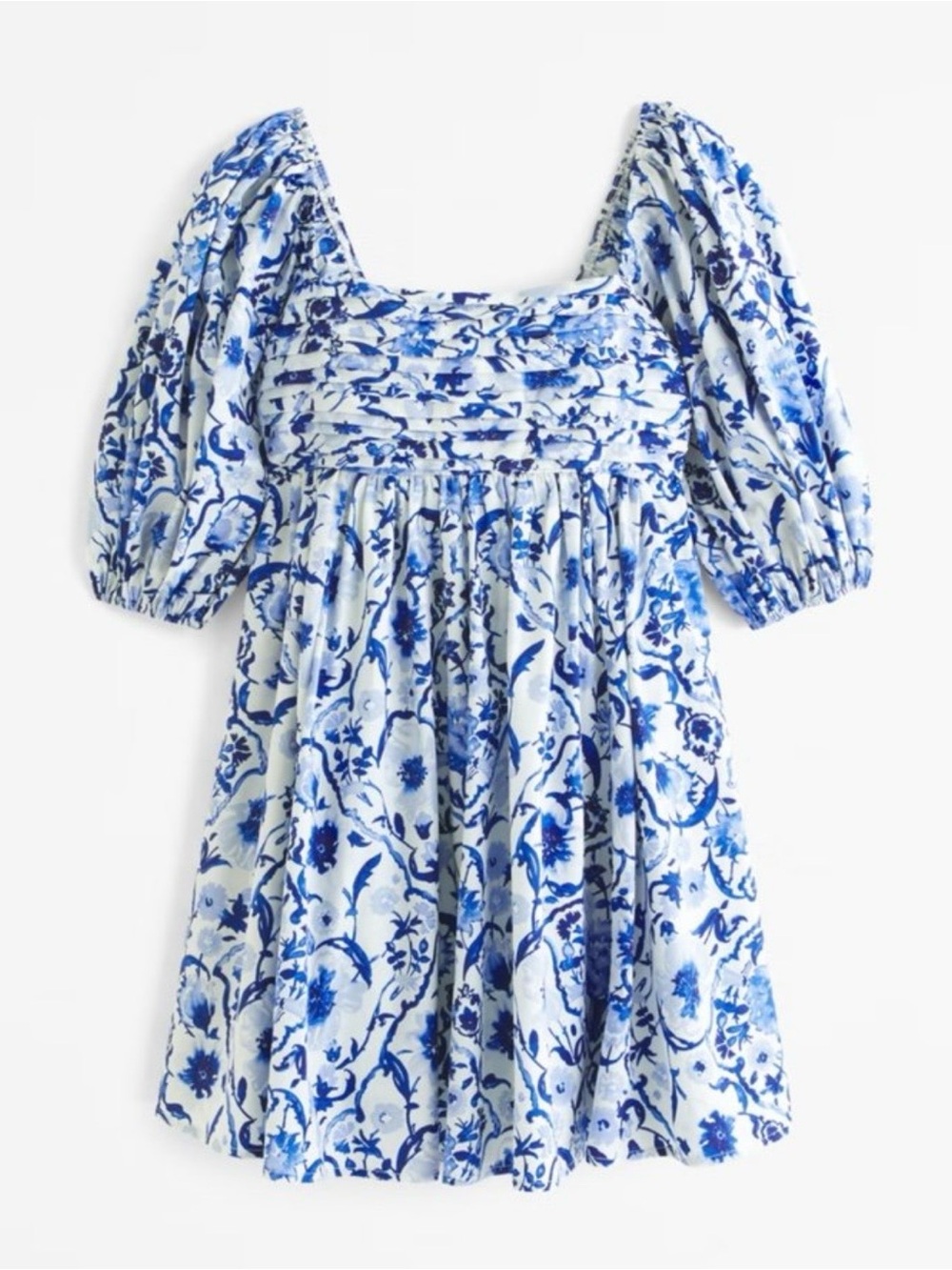 NWT Abercrombie & Fitch Emerson Poplin Light Blue and White Boho Printed Dress
